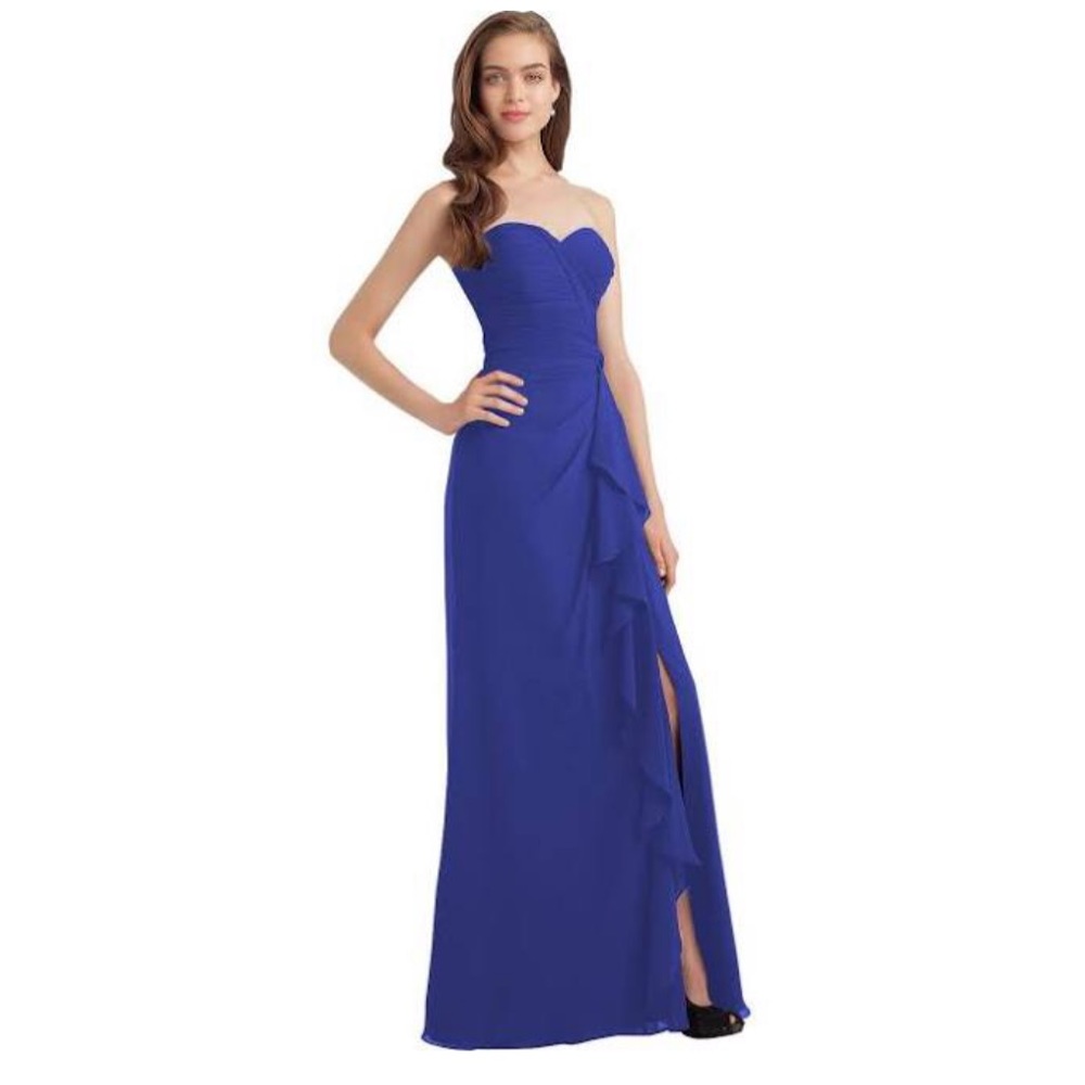 Bill Levkoff Royal Blue Sweetheart A-Line Bridesmaid Chiffon Gown w/ Ruffle Slit